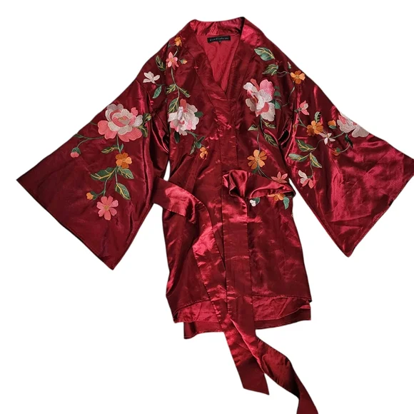 HOUSE OF HARLOW 1960 X Revolve Mika Kimono Mini Dress In Burgundy SZ Large - Picture 2 of 11